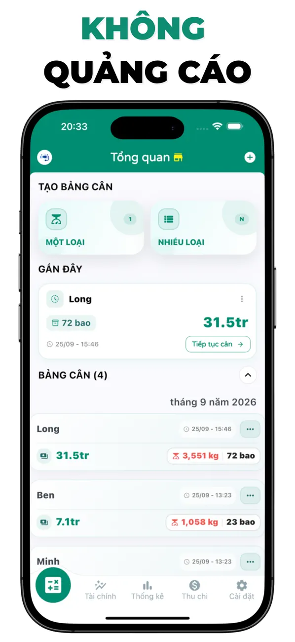 Cân Nông trên iPhone: ghi chép không bị gián đoạn