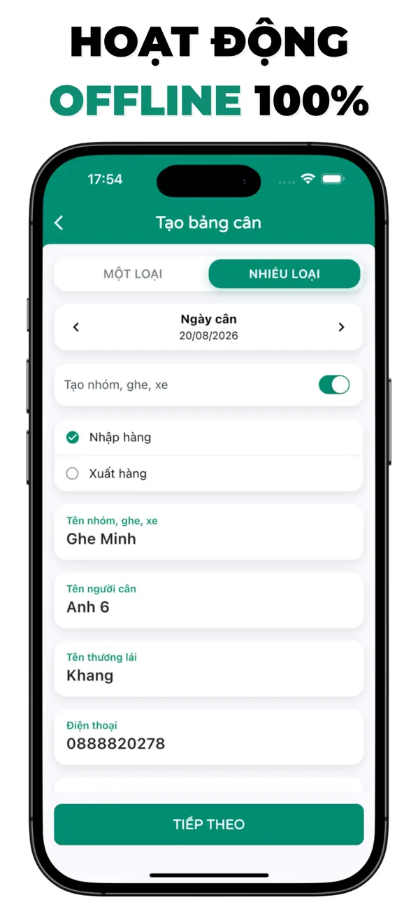 Cân Nông trên iPhone: cân hàng khi không có mạng