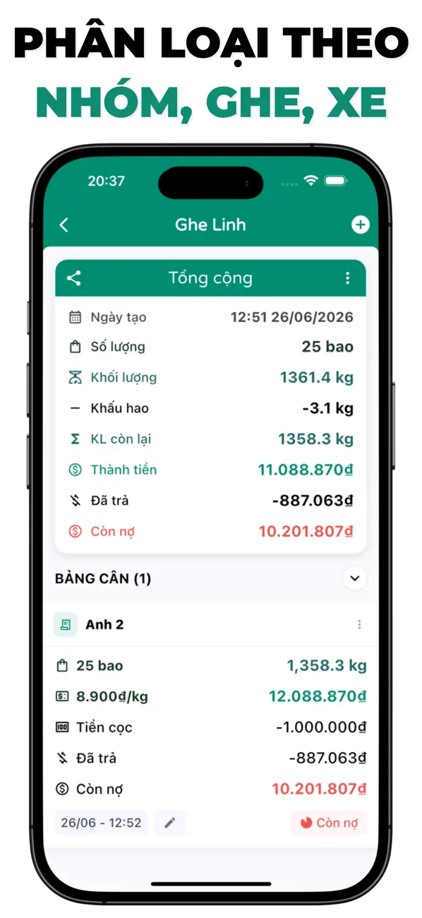 Cân Nông trên iPhone: phân loại theo nhóm, ghe, xe