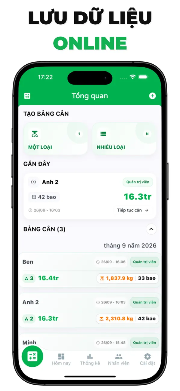 Cân Nông: Quản Lý Vựa trên iPhone: lưu dữ liệu online